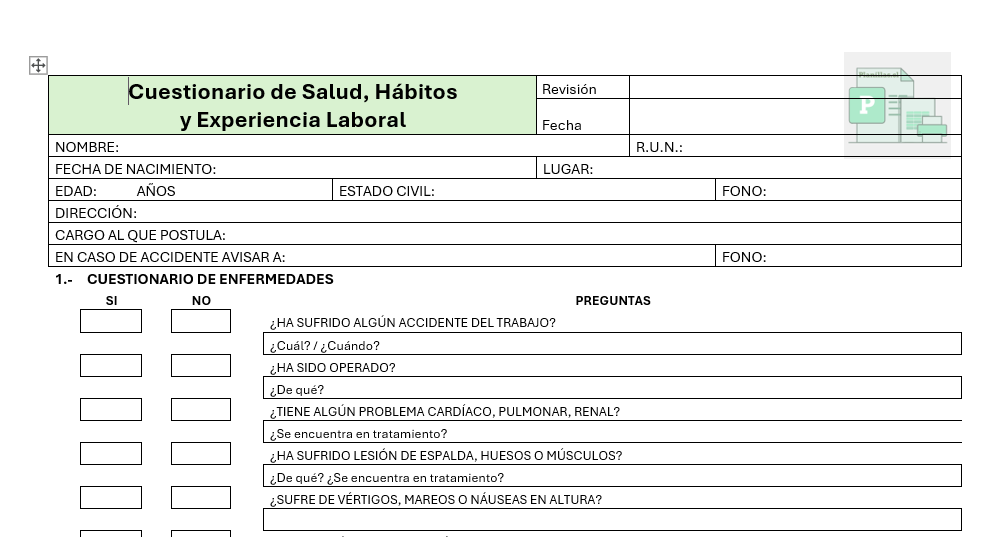 Cuestionario de Salud, Hábitos y Experiencia Laboral - Imagen 2